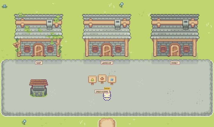 The town with the Shop, Workshop, Market, well and order board